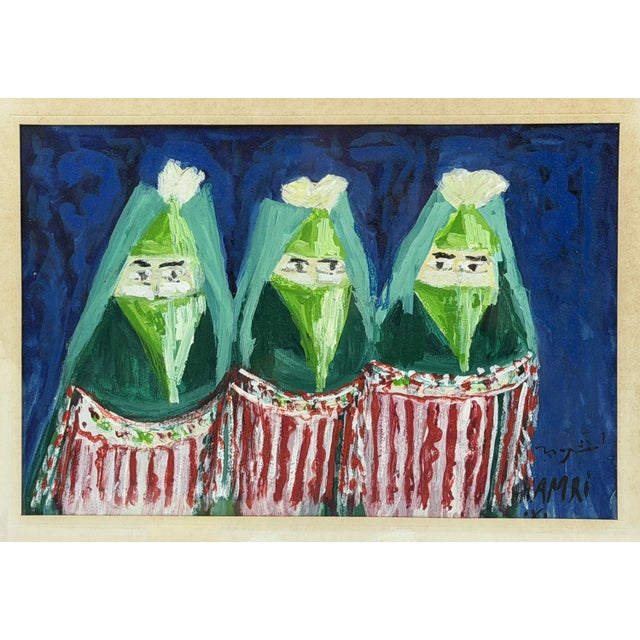 1970s Mohamed Hamri Moroccan Modernist Painting Three Veiled Women, Signed For Sale In Los Angeles - Image 6 of 18