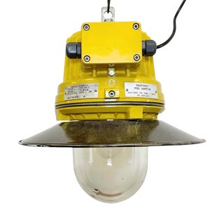 Industrial Yellow Explosion Proof Lamp with Grey Enameled Shade from Elektrosvit, 1990s For Sale