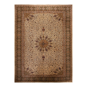 Excellent Beige and Dark Green Color With Delicate Floral Design Antique Tabriz Rug