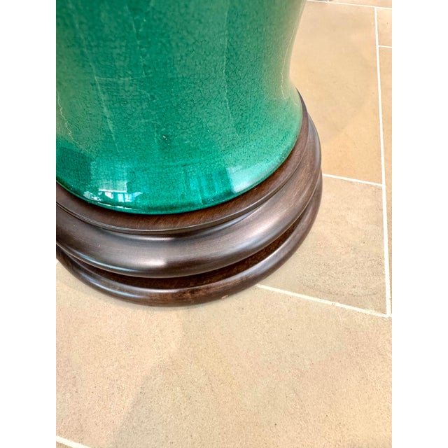 1970s Beautiful Pair of Frederick Cooper Emerald Green Crystalline Glazed Ceramic Table Lamps For Sale - Image 5 of 7