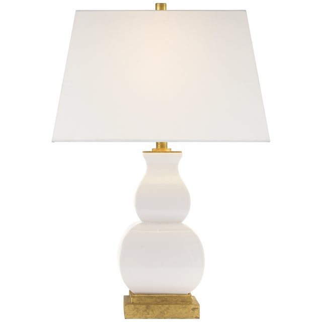 Traditional Chapman & Myers by Visual Comfort Signature Fang Gourd Table Lamp in Ivory Crackle with Linen Shade For Sale - Image 3 of 3
