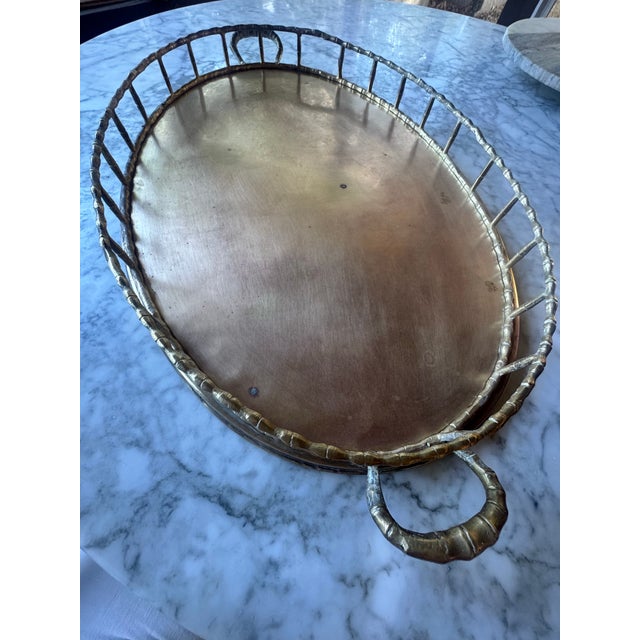 Solid Brass XL Tray With Bamboo-Shaped Rails & Handles, Oval-Shaped For Sale - Image 12 of 12