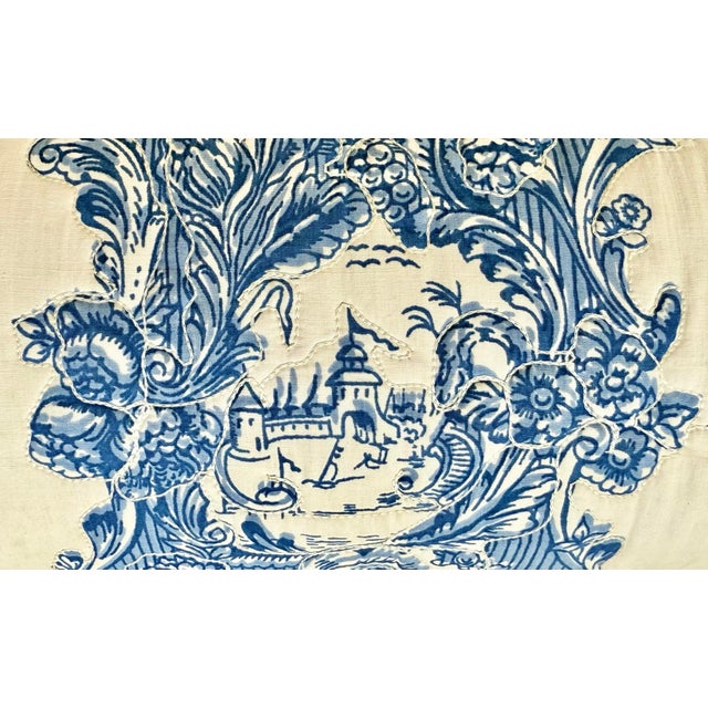 Mid-20th Century Blue and White Quilted Toile Bolster Pillows - A Pair For Sale - Image 4 of 6