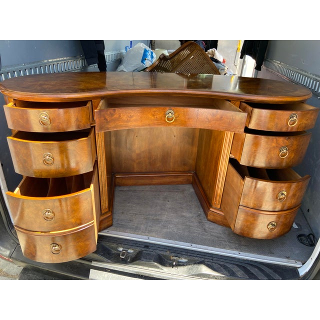 Wood Drexel Heritage Kidney Shaped Burled Wood Executive Desk For Sale - Image 7 of 12