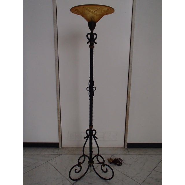 Art Deco Iron and Glass Floor Lamp by Degue for Verrerie D'Art Degué, 1930s For Sale - Image 9 of 10