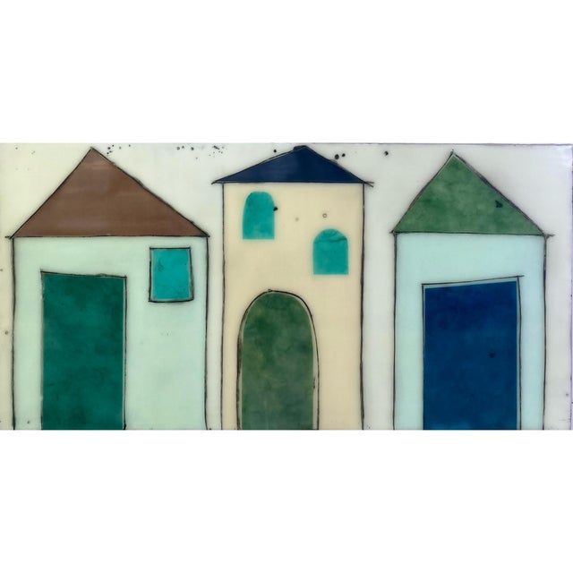 2020s Encaustic Collage Installation by Gina Cochran "Tiny Dwellings" Series - Seaside - Set of 5 For Sale - Image 5 of 7