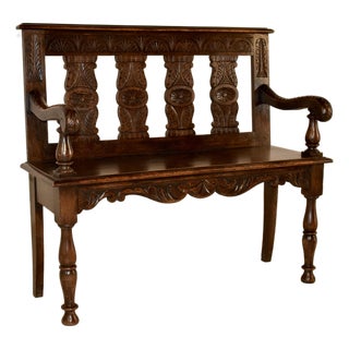19th Century French Oak Settee With Hand Carving For Sale