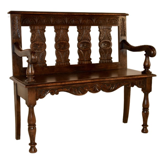 19th Century French Oak Settee With Hand Carving For Sale