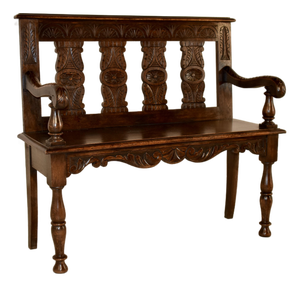 19th Century French Oak Settee With Hand Carving