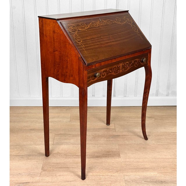 Antique Victorian Mahogany Fruitwood Inlay Drop Front Secretary Desk, c. Early 20th Century - Pairs Nicely with Many...