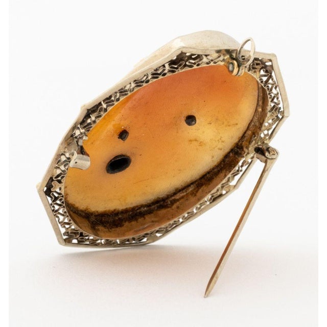 Vintage Carved Shell Cameo Gold and Diamond Pin For Sale In New York - Image 6 of 6