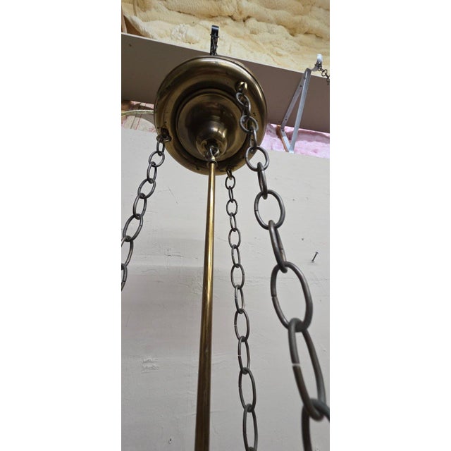 1910s Art Deco Semi-Flush Mount Bowl Ceiling Light Fixture Pendant Brass Hardware For Sale - Image 9 of 13