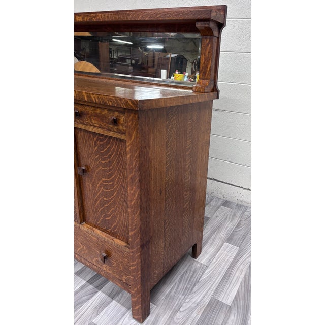 Antique American Mission Arts & Crafts Tiger Oak Sideboard Buffet Console For Sale - Image 11 of 13