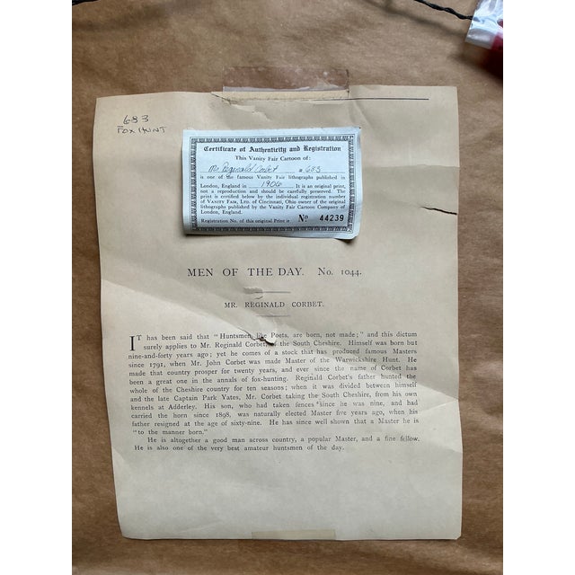 This framed antique print is a "Vanity Fair" caricature titled "To the manner born," depicting Mr. Reginald Corbet....