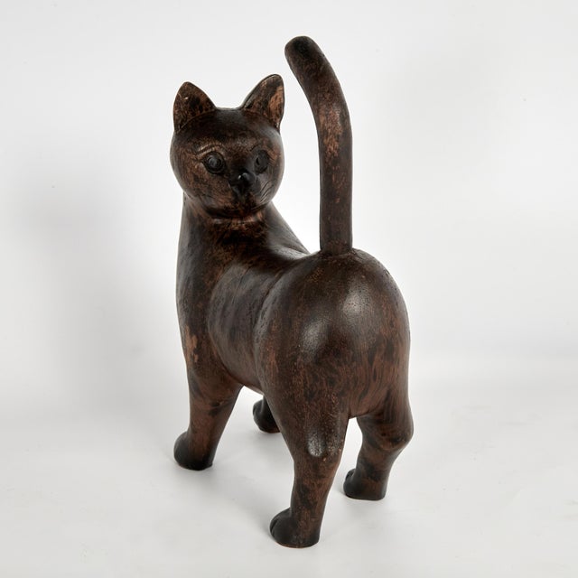 Wood Pair of Vintage Carved Wood Cats For Sale - Image 7 of 9