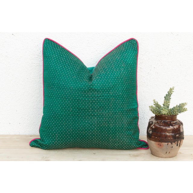 Mid 20th Century Kdra Green Dotted Ahir Handloom Pillow For Sale - Image 5 of 5