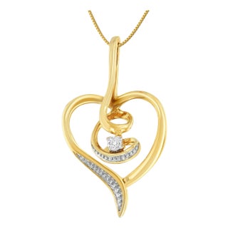 Espira 10K Yellow Gold .03 Cttw Diamond-Accented Round-Cut Diamond Swirl Open Heart 18" Pendant Necklace (I-J Color, I2-I3 Clarity) For Sale