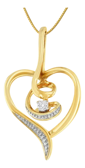 Espira 10K Yellow Gold .03 Cttw Diamond-Accented Round-Cut Diamond Swirl Open Heart 18" Pendant Necklace (I-J Color, I2-I3 Clarity)