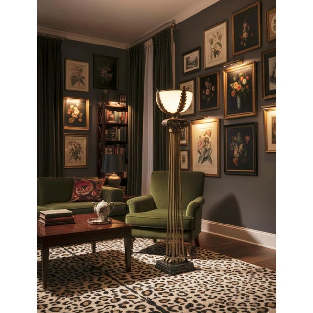 Vintage Maitland Smith Art Deco Tessellated Stone Brass Iron Marble Base Floor Lamp For Sale - Image 14 of 14