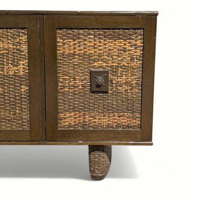 Vintage Rattan and Bamboo Door Sideboard Cabinet, Mid-Century For Sale - Image 16 of 18