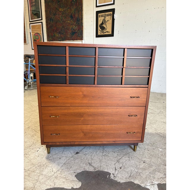 Refinished Mid Century Modern Tall Dresser by American of Martinsville For Sale In Phoenix - Image 6 of 9