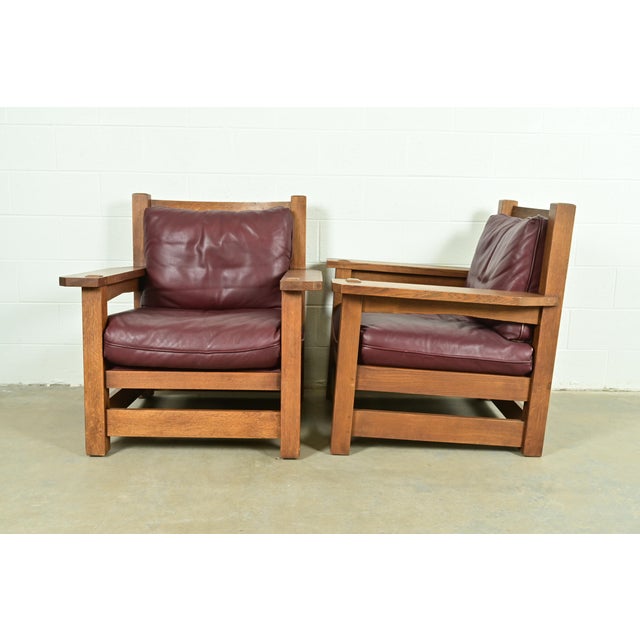 Brown Stickley Mission Oak Arts & Crafts Eastwood Lounge Chairs, Pair For Sale - Image 8 of 12