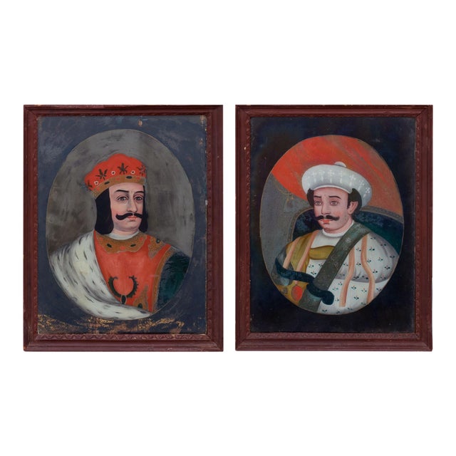 Mid 19th Century Pair Indian Reverse Glass Paintings For Sale