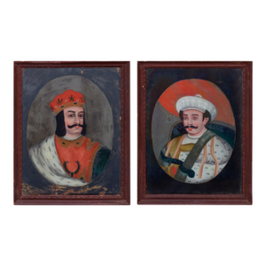Mid 19th Century Pair Indian Reverse Glass Paintings