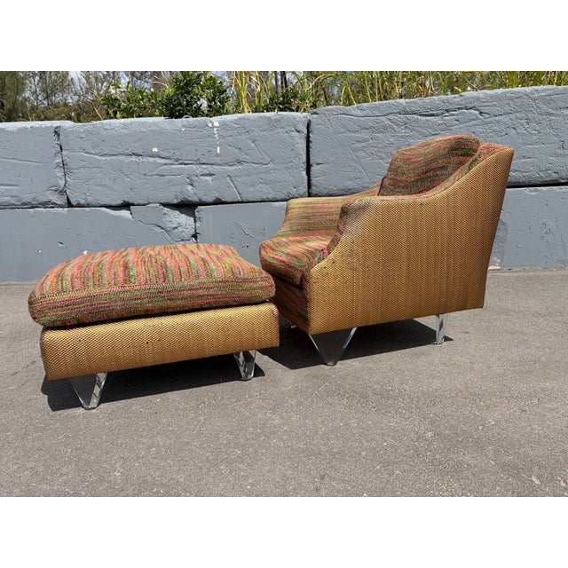 1990s 1990s Designer Lounge Chair With Ottoman, Lucite Legs For Sale - Image 5 of 11