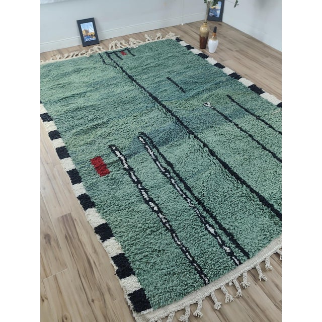 Contemporary Forest Green Abstract Wool Moroccan Rug For Sale - Image 10 of 12