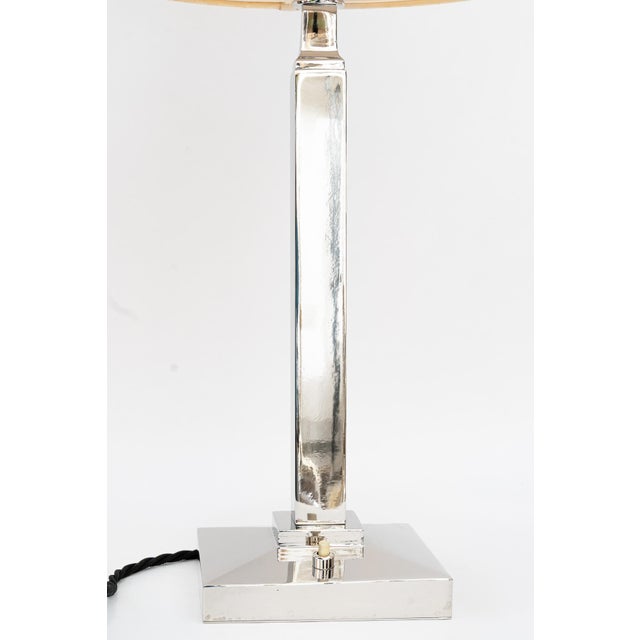 Metal Nickel Table Lamp with Fabric Shade Vienna, Austria, 1920s For Sale - Image 7 of 18