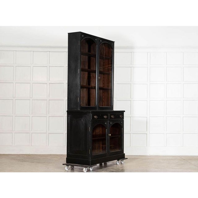 Antique English Ebonised Mahogany Glazed Bookcase, 1880 For Sale - Image 3 of 17