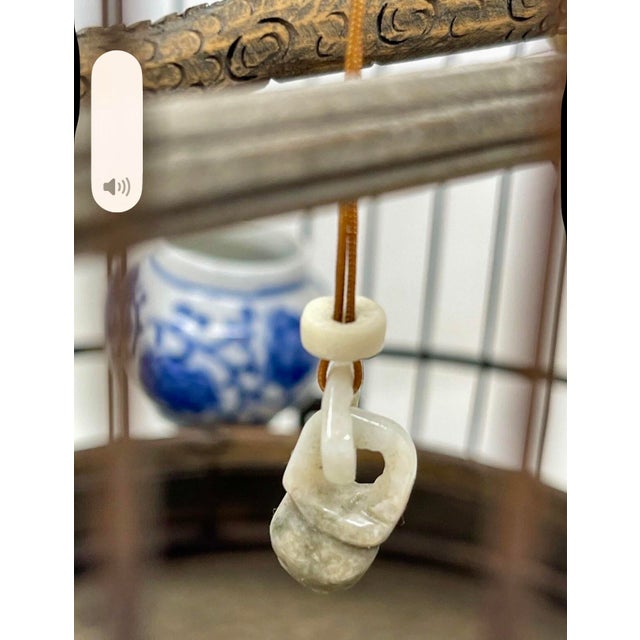 19th C Chinese Bamboo Birdcage Fully Ornamented, Hand Carved Dragon Perch. For Sale - Image 4 of 11