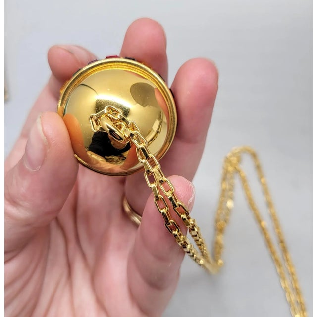 Vintage 1990s Signed Napier Goldtone Multicolor Rhinestone Spherical Pendant Necklace For Sale In Philadelphia - Image 6 of 12