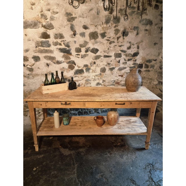 Wood Antique French Drapers Table in Pine, 1890s For Sale - Image 7 of 18