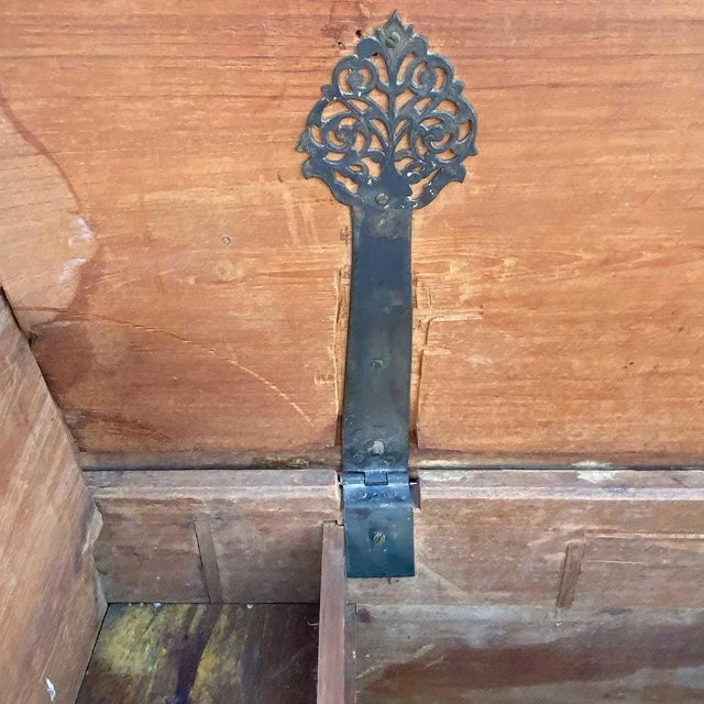 Mid 18th Century Indo-Portuguese Goan Brass Mounted Teak Storage Trunk on Wheels For Sale - Image 10 of 17