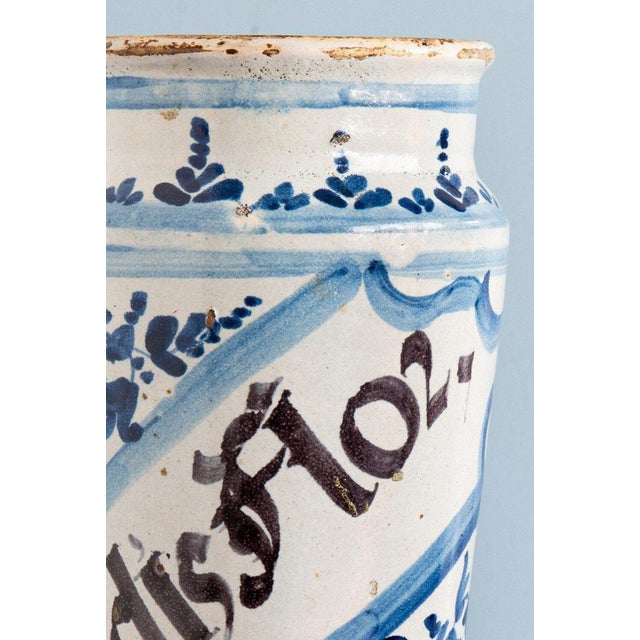 Black 18th Century Spanish Blue & White Albarello Jar For Sale - Image 8 of 11