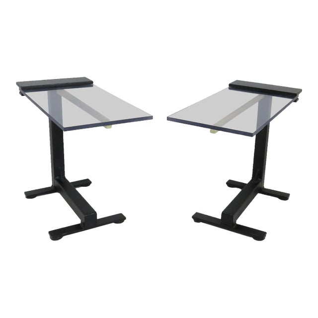 1970s Vintage Italian Steel and Lucite Cantilever "C" End Tables - a Pair For Sale
