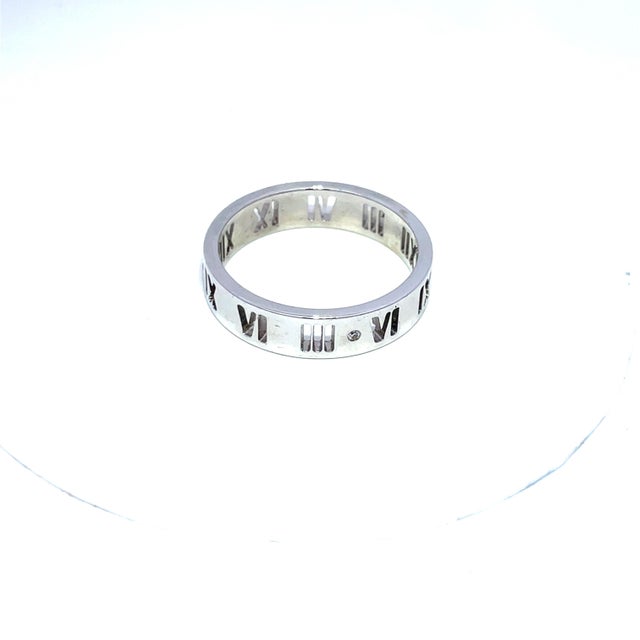 Mid 20th Century Tiffany & Co. 18k White Gold Diamond Atlas Roman Numerals Band, Size 9 For Sale - Image 9 of 9