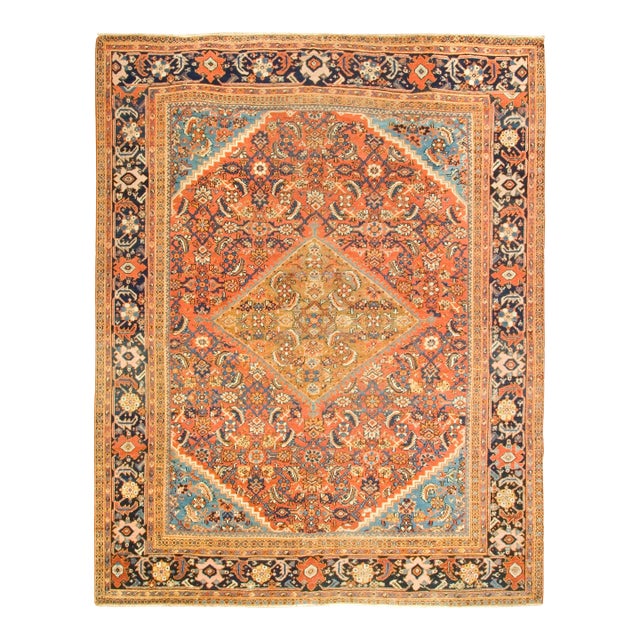 Antique Circa 1900 Sultanabad Hand Knotted Rug 9' X 11' For Sale