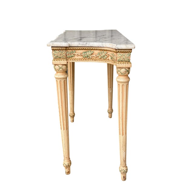 Wood Maison Jansen Louis XVI Style Marble-Top Console Table For Sale - Image 7 of 13