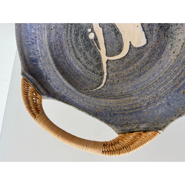 Wood 1980’s Jensen Art Studio Stoneware Wall Plate / Bowl With Woven Wicker Handles For Sale - Image 7 of 12