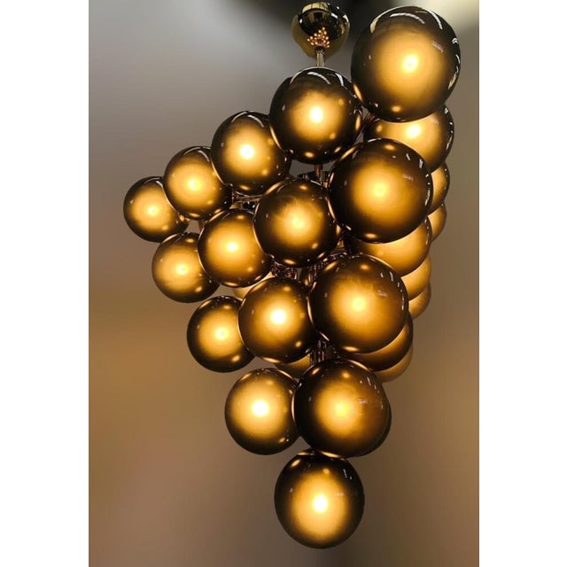 21st Century Italian Grappolo Polished Brass Frosted Smoky Murano Glass Chandelier by Fabio LTD For Sale - Image 6 of 7