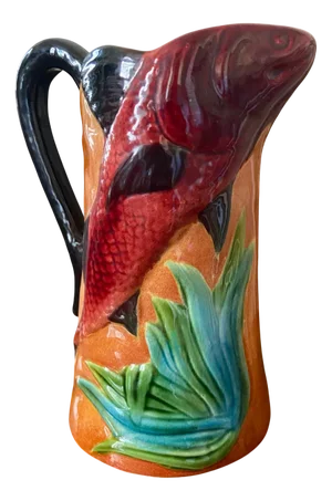Small French Majolica Fish Pitcher by Poet Laval, 1890s