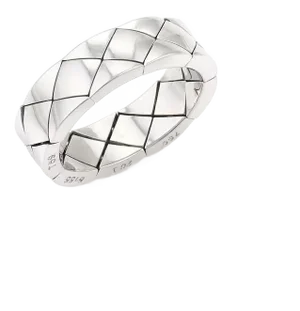 Chanel Matelasse 18k White Gold 7mm Flex Wide Band Ring - Size 9