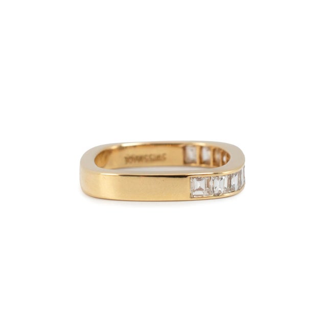 Vintage Swiss 18k Yellow Gold 1.12ct Square Cut Baguettes Diamonds Band Ring, Size 5 For Sale - Image 4 of 9