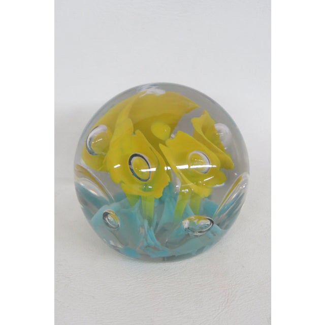 St Clair Hand Blown Art Glass Paperweight Yellow Flower Controlled Bubble 4515b For Sale - Image 4 of 8