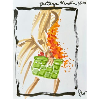 Original Abstract Fashion Figurative Bottega Veneta Drawing by Jenny Walton. Ink and Marker on Paper. For Sale
