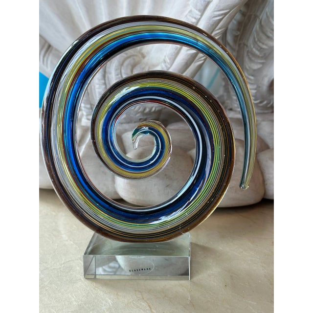 Abstract Vintage Murano Glass Colorful Rainbow Swirl on Lucite Abstract Sculpture For Sale - Image 3 of 13