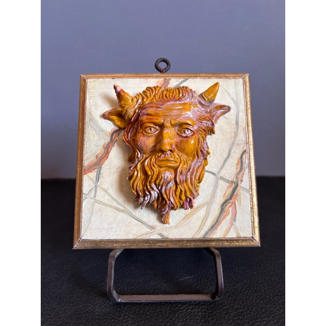Grand Tour Style Hand Carved Faux Marble Painted Bust of Acheloos the God of Lezoux Paperweight Plaque For Sale In Palm Springs - Image 6 of 9
